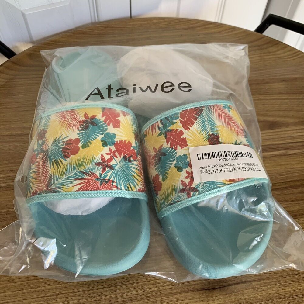 NEW Beach Slides Sandals Size 10 Sunset Palm Tree Blue Slip On Comfort Unisex - Picture 8 of 16